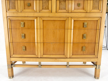 Burl Wood Panel Brass Birch 7 Drawer Mid Century Modern High Boy Dresser MINT!