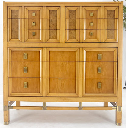 Burl Wood Panel Brass Birch 7 Drawer Mid Century Modern High Boy Dresser MINT!