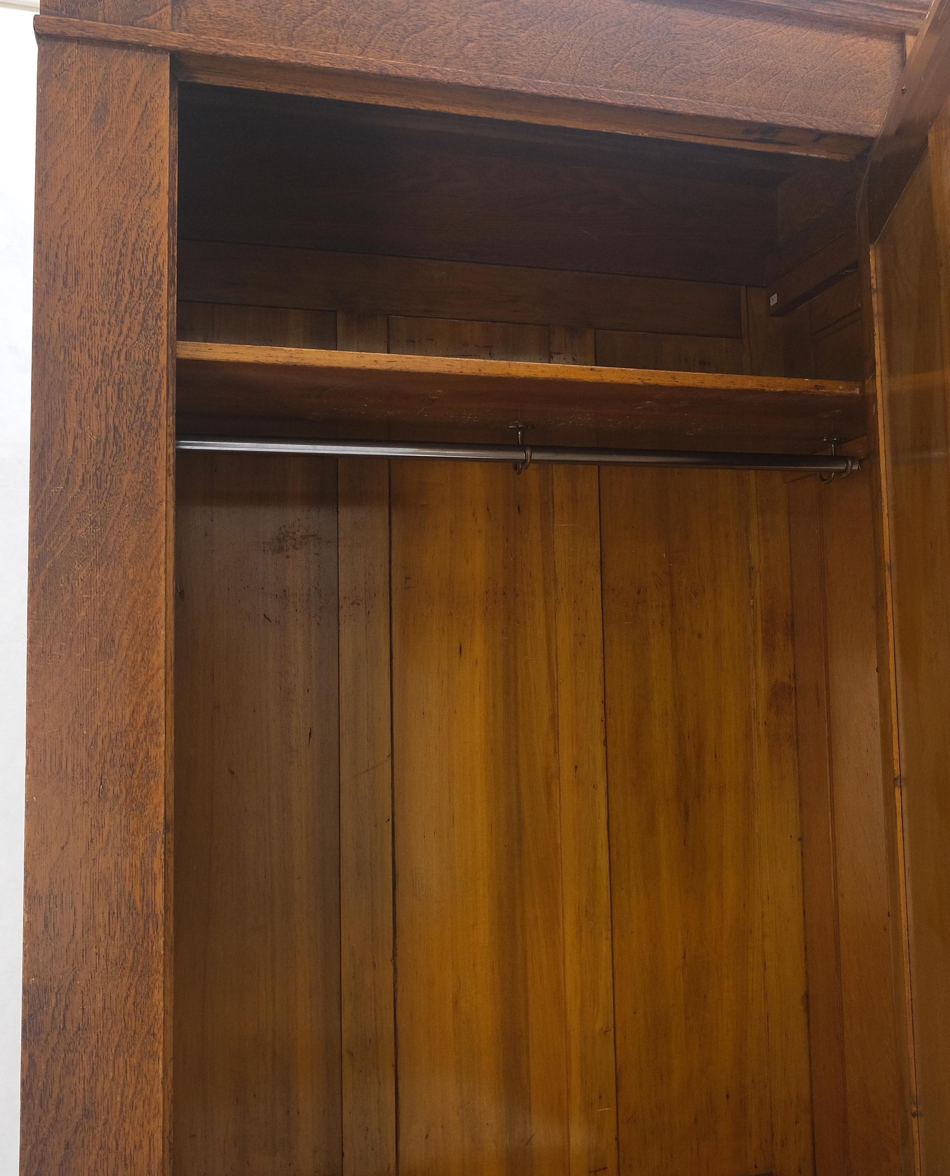 EstablishedLines Solid Oak Massive Arts & Crafts One Door Armoire Wardrobe Large Beveled Mirror
