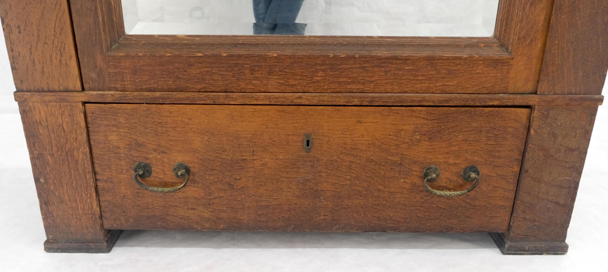 EstablishedLines Solid Oak Massive Arts & Crafts One Door Armoire Wardrobe Large Beveled Mirror