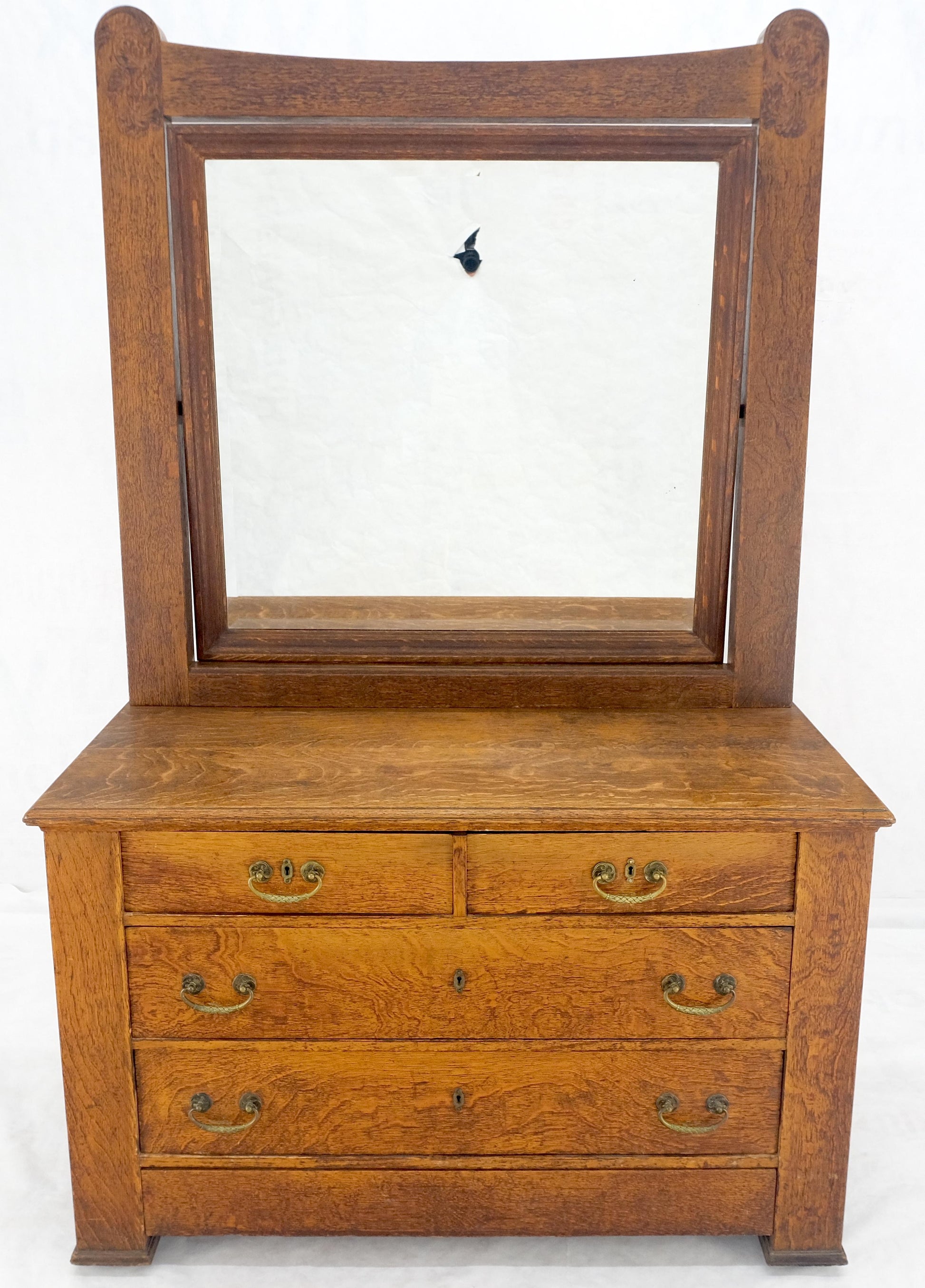 EstablishedLines Massive Solid Oak Arts & Crafts 4 Drawers Dresser w/ Swivel Mirror