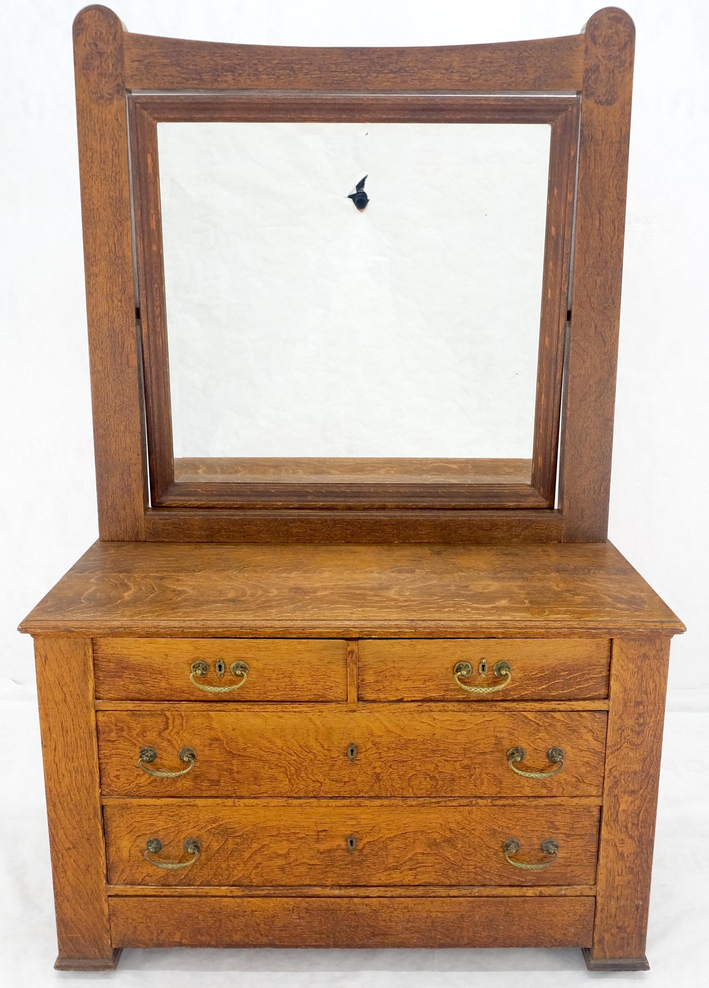 Massive Solid Oak Arts & Crafts 4 Drawers Dresser w/ Swivel Mirror