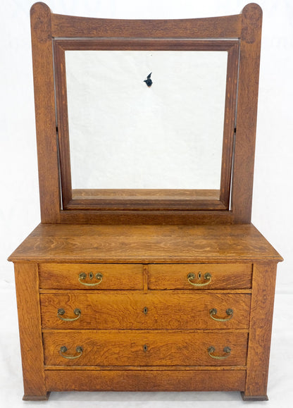 Massive Solid Oak Arts & Crafts 4 Drawers Dresser w/ Swivel Mirror