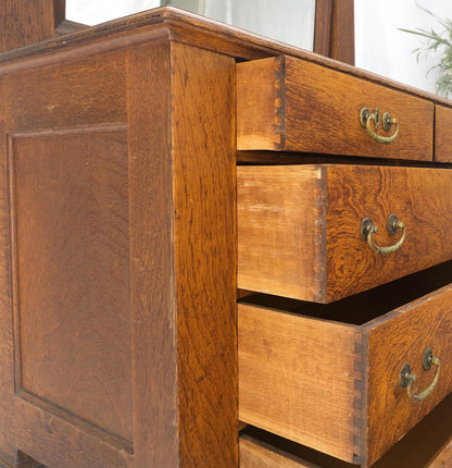 Massive Solid Oak Arts & Crafts 4 Drawers Dresser w/ Swivel Mirror