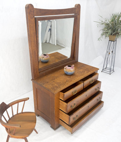 Massive Solid Oak Arts & Crafts 4 Drawers Dresser w/ Swivel Mirror