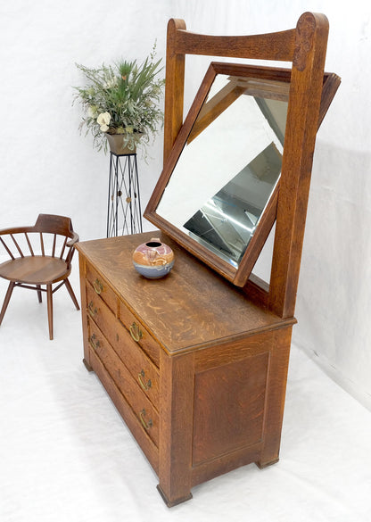 Massive Solid Oak Arts & Crafts 4 Drawers Dresser w/ Swivel Mirror