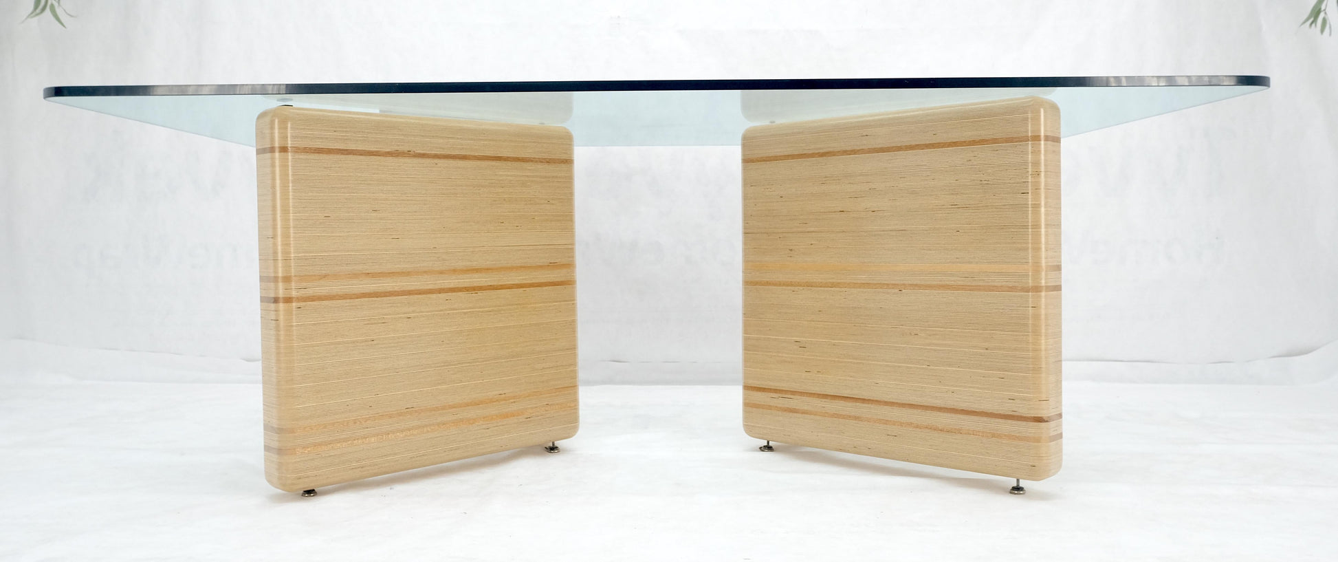 EstablishedLines Heavy Layered & Milled Plywood Mid Century V Shape Base 3/4" Glass Top Rectangle