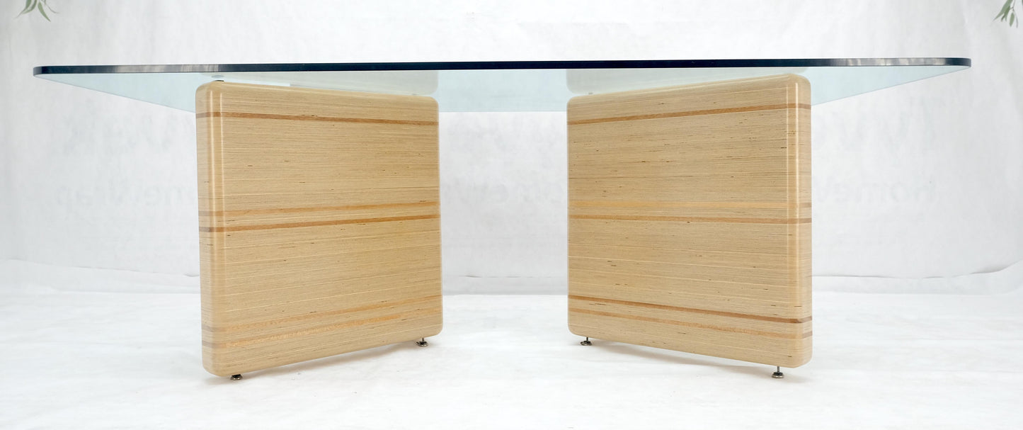 Heavy Layered & Milled Plywood Mid Century V Shape Base 3/4" Glass Top Rectangle