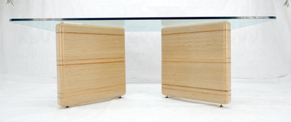 Heavy Layered & Milled Plywood Mid Century V Shape Base 3/4" Glass Top Rectangle