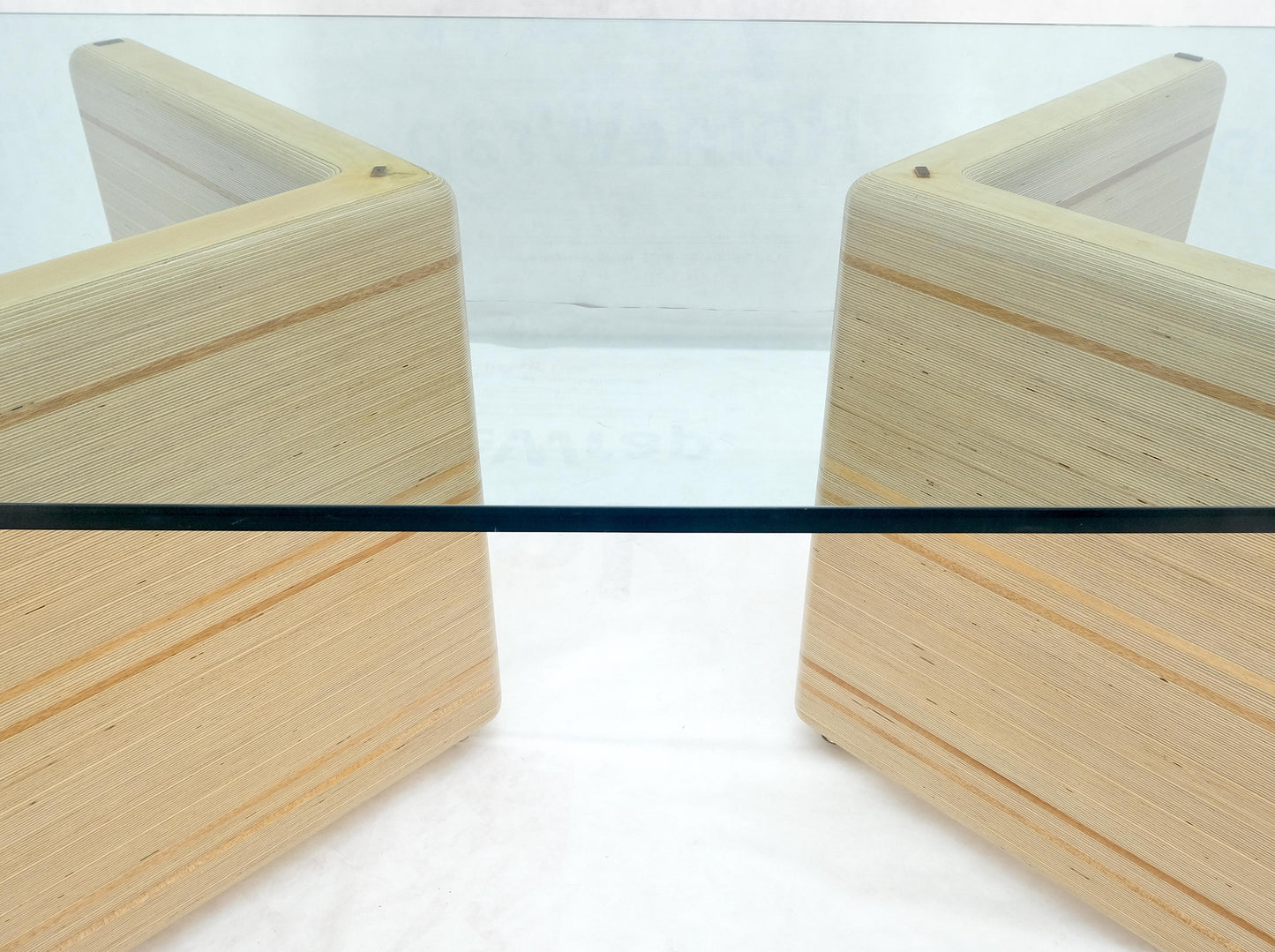 Heavy Layered & Milled Plywood Mid Century V Shape Base 3/4" Glass Top Rectangle