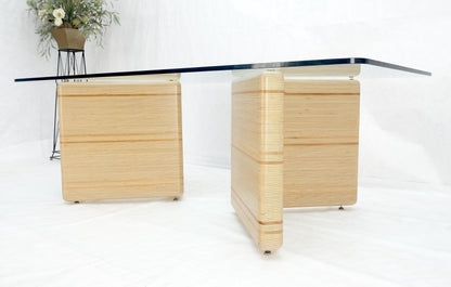 EstablishedLines Heavy Layered & Milled Plywood Mid Century V Shape Base 3/4" Glass Top Rectangle