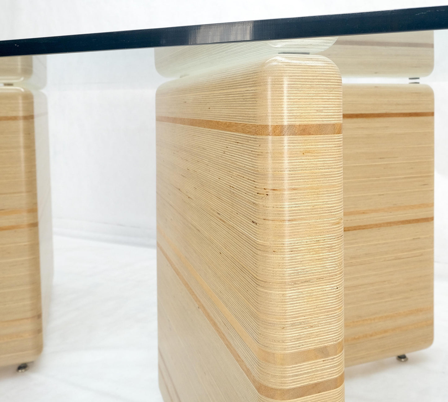 EstablishedLines Heavy Layered & Milled Plywood Mid Century V Shape Base 3/4" Glass Top Rectangle