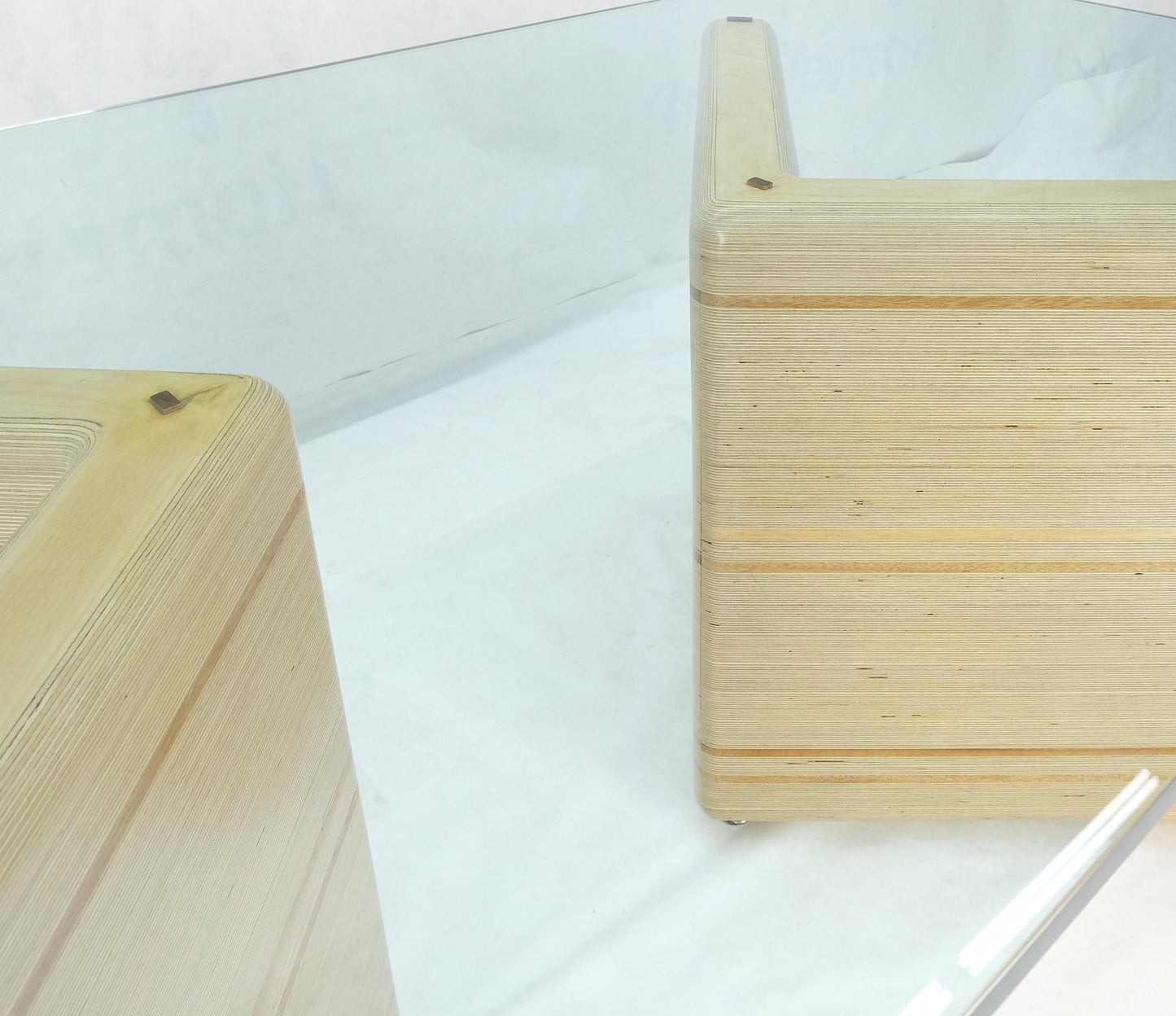 Heavy Layered & Milled Plywood Mid Century V Shape Base 3/4" Glass Top Rectangle