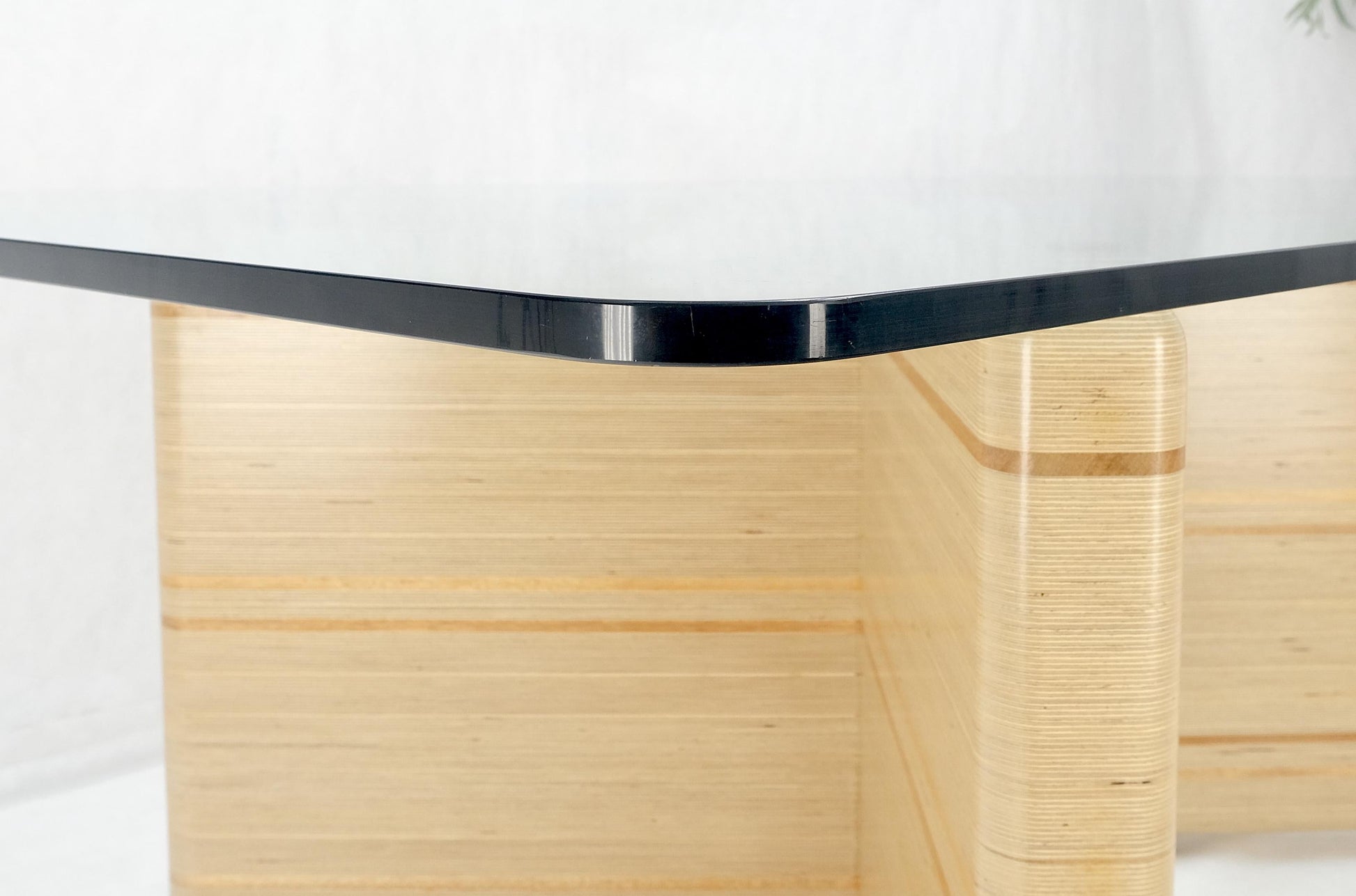 EstablishedLines Heavy Layered & Milled Plywood Mid Century V Shape Base 3/4" Glass Top Rectangle