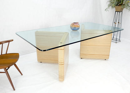 Heavy Layered & Milled Plywood Mid Century V Shape Base 3/4" Glass Top Rectangle