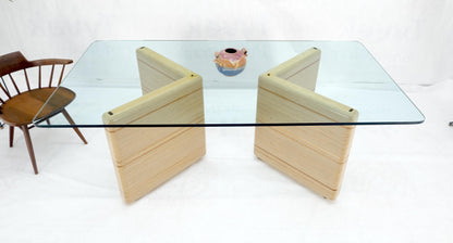 Heavy Layered & Milled Plywood Mid Century V Shape Base 3/4" Glass Top Rectangle