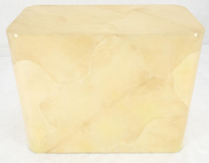 EstablishedLines Parchment Goat Skin Leather Single Base 3/4" Glass Top Rectangle Dining Table