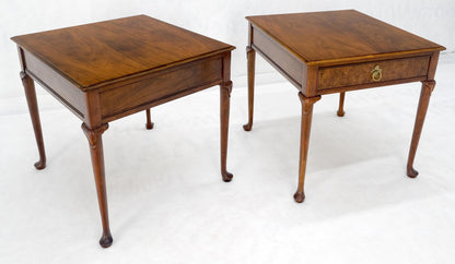 EstablishedLines Baker Burl Wood Walnut Brass Drop Ring Pulls One Drawer Nightstands End Tables