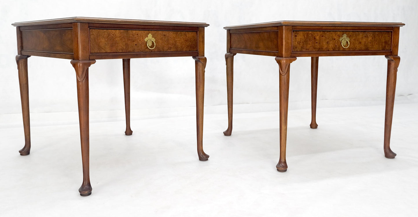 EstablishedLines Baker Burl Wood Walnut Brass Drop Ring Pulls One Drawer Nightstands End Tables