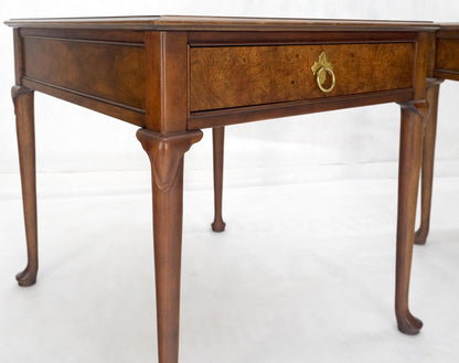 EstablishedLines Baker Burl Wood Walnut Brass Drop Ring Pulls One Drawer Nightstands End Tables