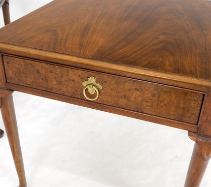EstablishedLines Baker Burl Wood Walnut Brass Drop Ring Pulls One Drawer Nightstands End Tables