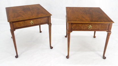 EstablishedLines Baker Burl Wood Walnut Brass Drop Ring Pulls One Drawer Nightstands End Tables