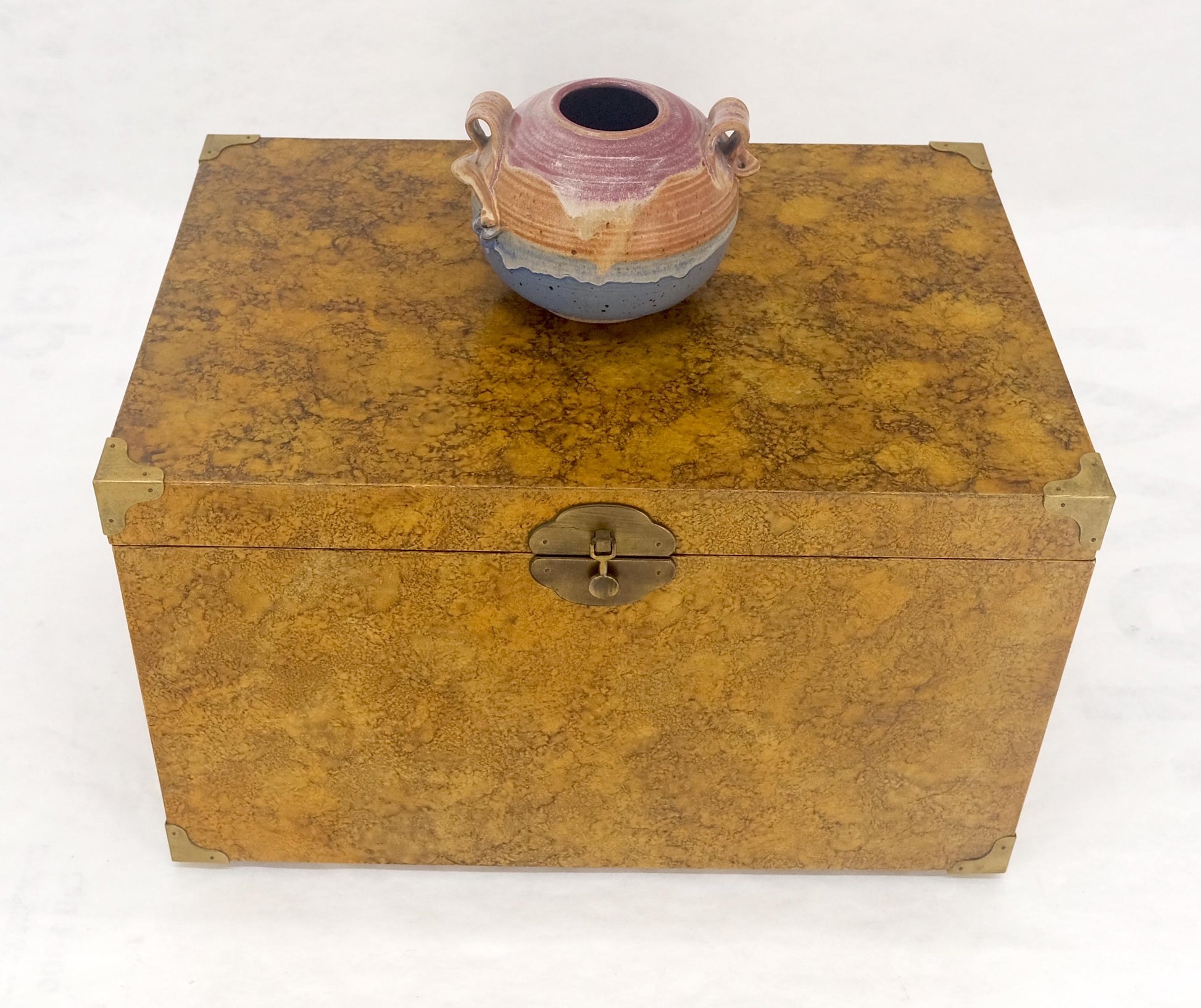 EstablishedLines Faux Tortoise Finish Hand Painted Decorated Campaign Style Trunk Box MINT