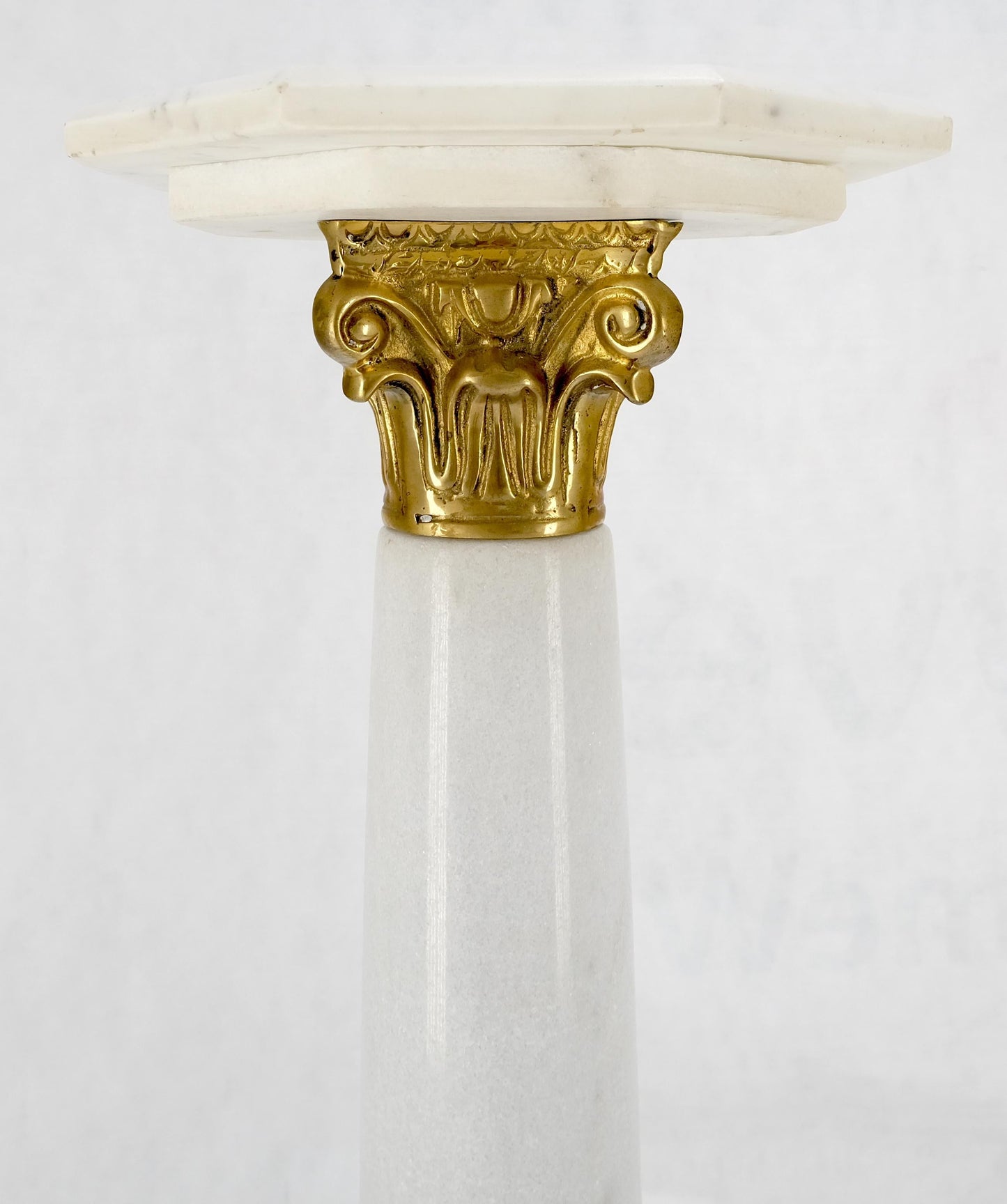 EstablishedLines Pair Brass & Turned White Marble Bases Octagonal Tops Columns Pedestals MINT!