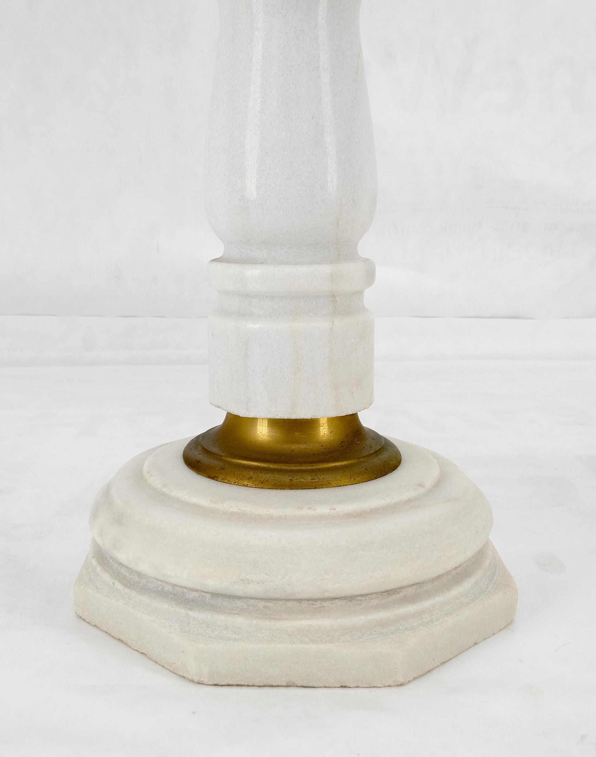 EstablishedLines Pair Brass & Turned White Marble Bases Octagonal Tops Columns Pedestals MINT!