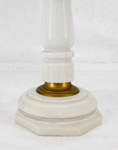 EstablishedLines Pair Brass & Turned White Marble Bases Octagonal Tops Columns Pedestals MINT!