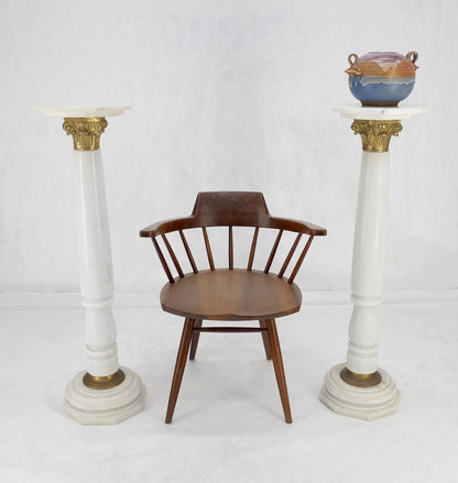 EstablishedLines Pair Brass & Turned White Marble Bases Octagonal Tops Columns Pedestals MINT!