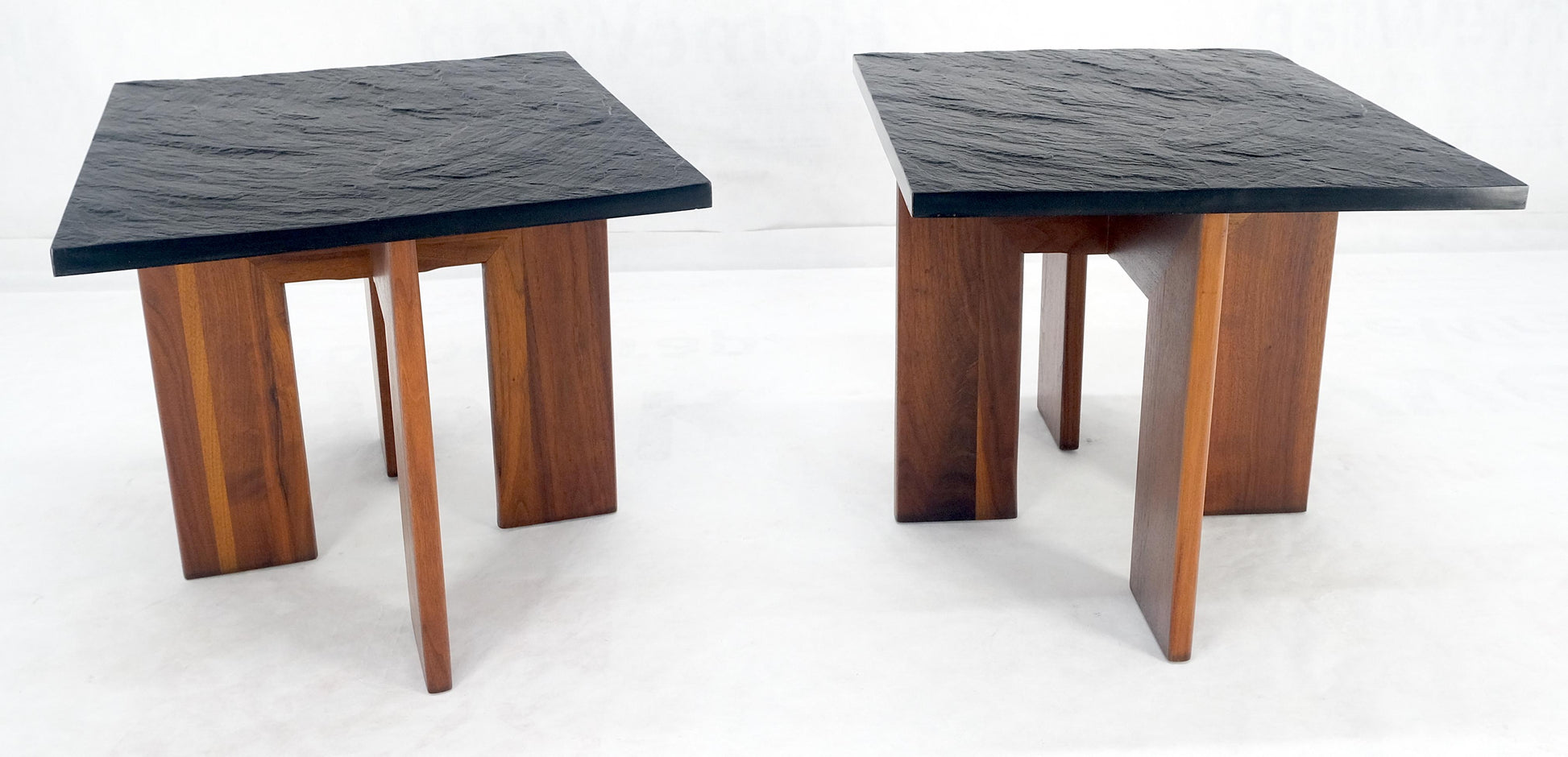 EstablishedLines Pair of Adrian Pearsall Walnut Bases Slate Like Tops End Side Tables Stands MINT