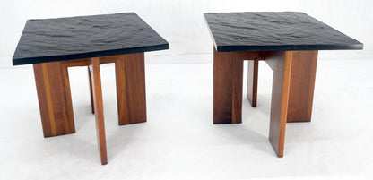 EstablishedLines Pair of Adrian Pearsall Walnut Bases Slate Like Tops End Side Tables Stands MINT