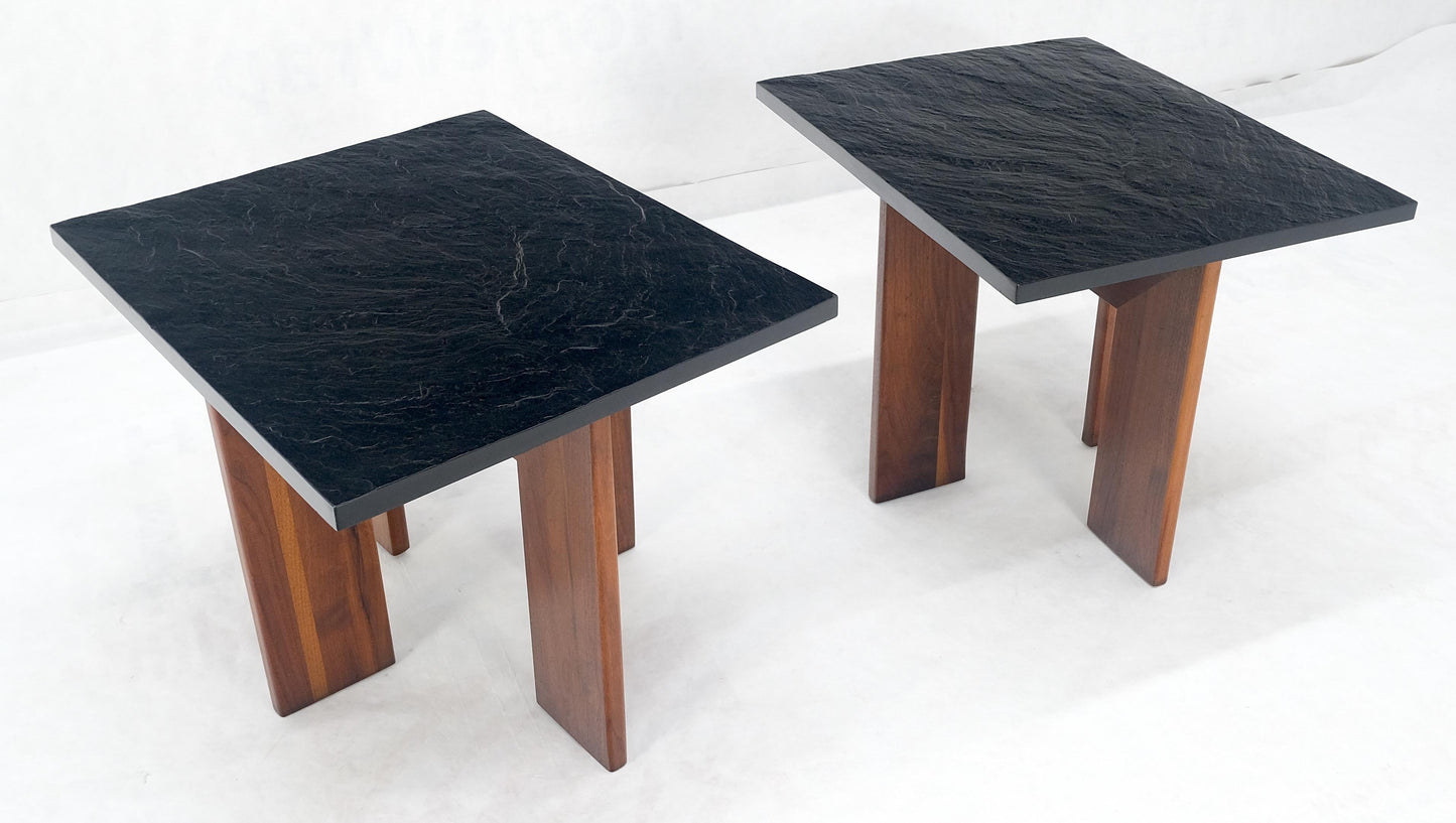 EstablishedLines Pair of Adrian Pearsall Walnut Bases Slate Like Tops End Side Tables Stands MINT