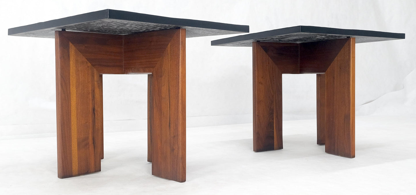 EstablishedLines Pair of Adrian Pearsall Walnut Bases Slate Like Tops End Side Tables Stands MINT