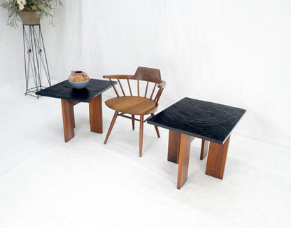 EstablishedLines Pair of Adrian Pearsall Walnut Bases Slate Like Tops End Side Tables Stands MINT