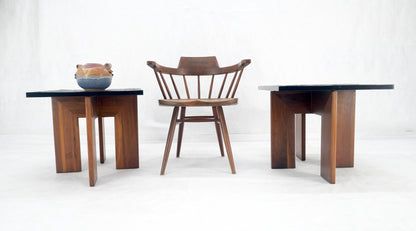 EstablishedLines Pair of Adrian Pearsall Walnut Bases Slate Like Tops End Side Tables Stands MINT
