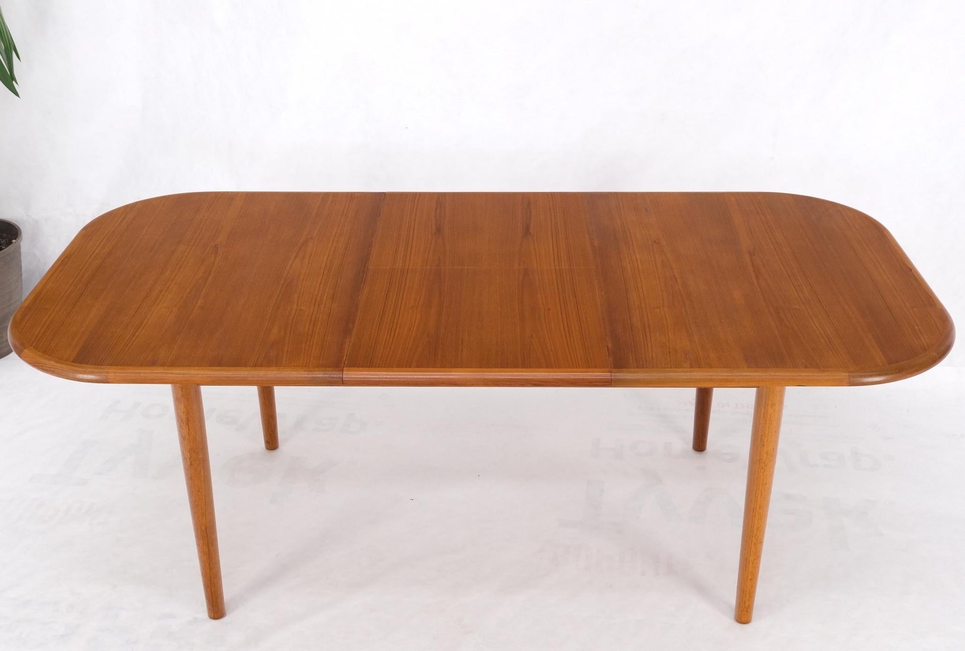 EstablishedLines Danish Teak Rounded Corners Rectangle Dining Table One Hide Away Board Leaf Mint