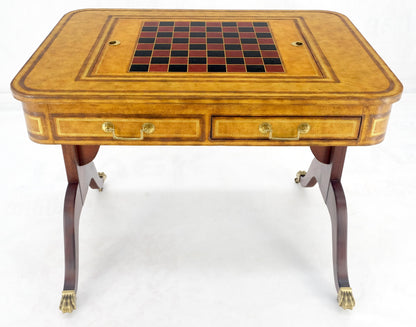 EstablishedLines Flit Top Chess Board Backgammon Tooled Leather Top Two Drawers Game Table MINT!