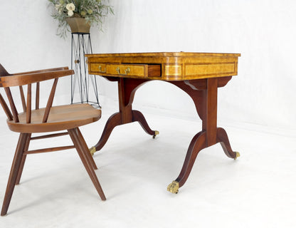EstablishedLines Flit Top Chess Board Backgammon Tooled Leather Top Two Drawers Game Table MINT!