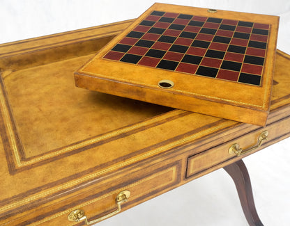 EstablishedLines Flit Top Chess Board Backgammon Tooled Leather Top Two Drawers Game Table MINT!
