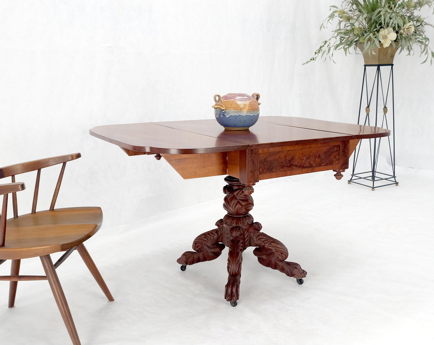 EstablishedLines Solid Mahogany Heavily Fine Carved Base Folding Drop Leaf Pembroke Table MINT!