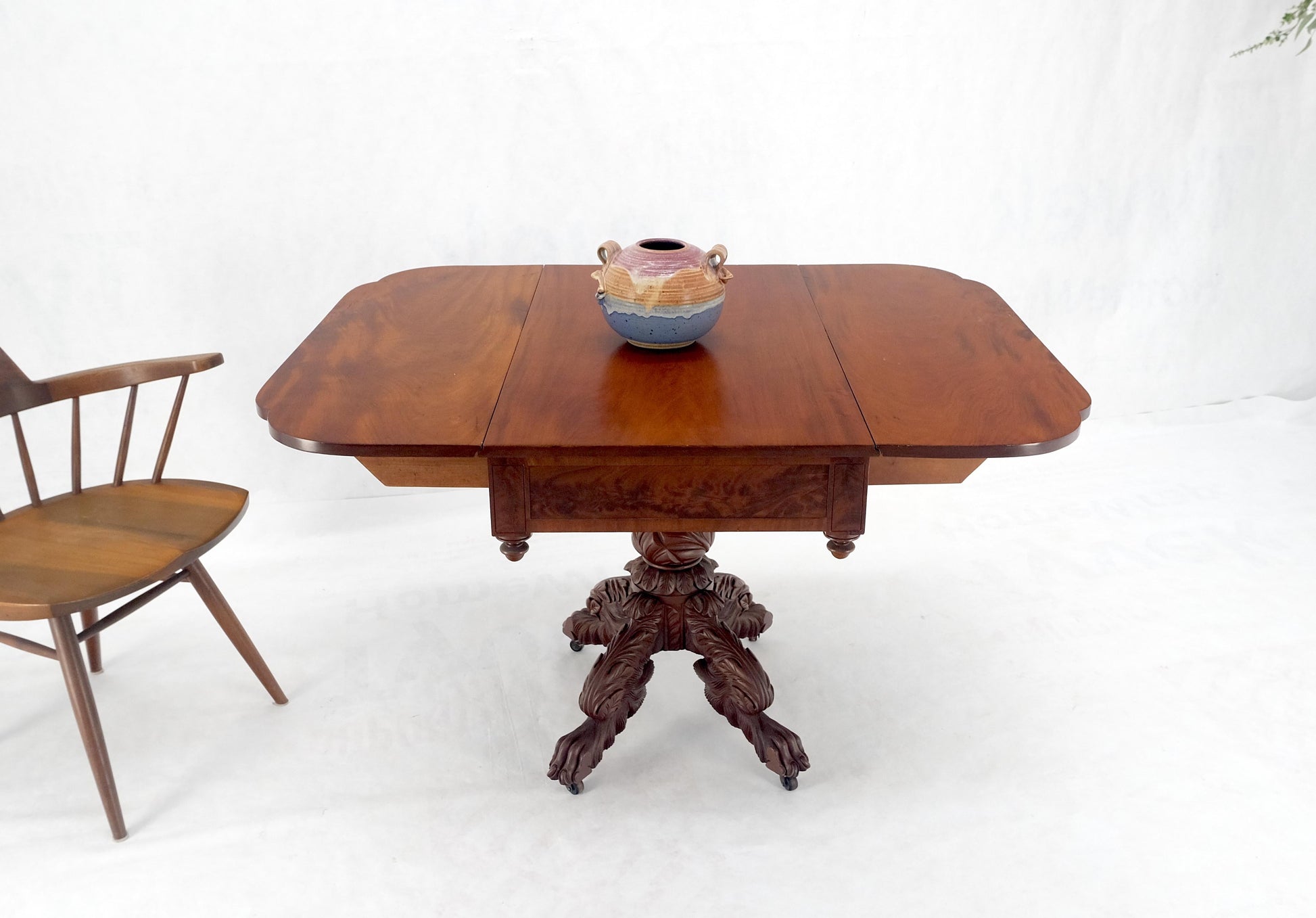 EstablishedLines Solid Mahogany Heavily Fine Carved Base Folding Drop Leaf Pembroke Table MINT!