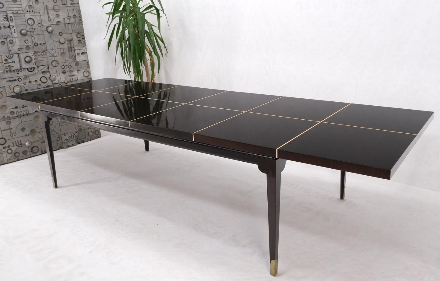 EstablishedLines Large Tommi Parzinger Lacquered Mahogany Brass Feet Tapered Legs Dining Table