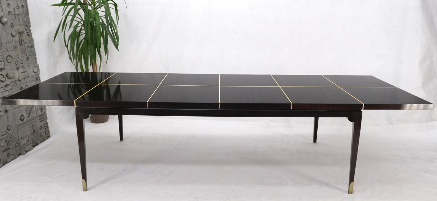 EstablishedLines Large Tommi Parzinger Lacquered Mahogany Brass Feet Tapered Legs Dining Table