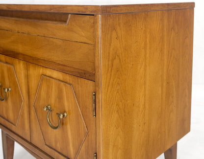 Pair Light Walnut One Drawer Two Doors Solid Brass Bucked Pulls Nightstands MINT