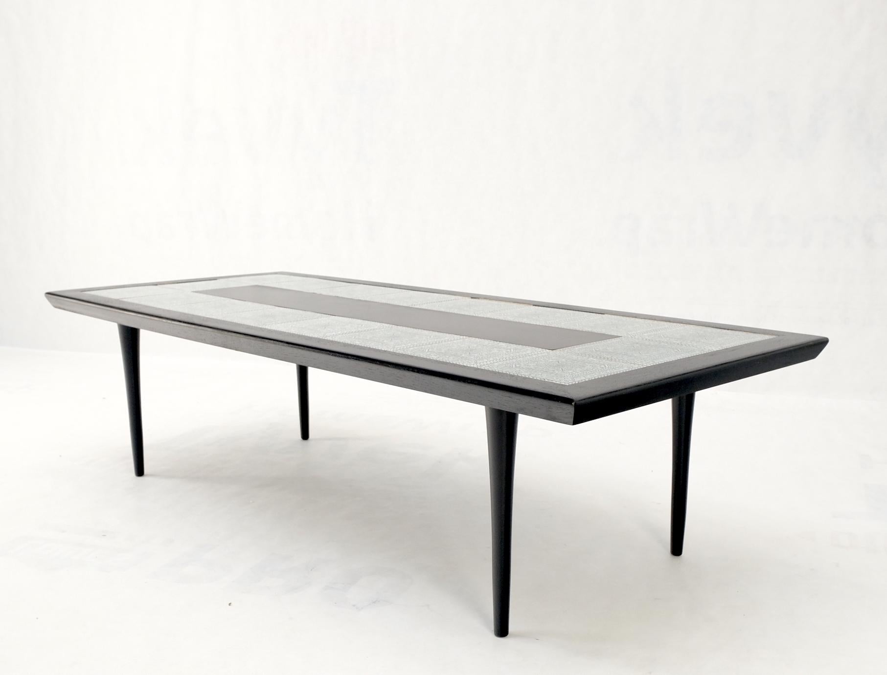 EstablishedLines Ebonised Walnut Tile Top Dowel Tapered Leg Knife Edge Mid-Century Coffee Table