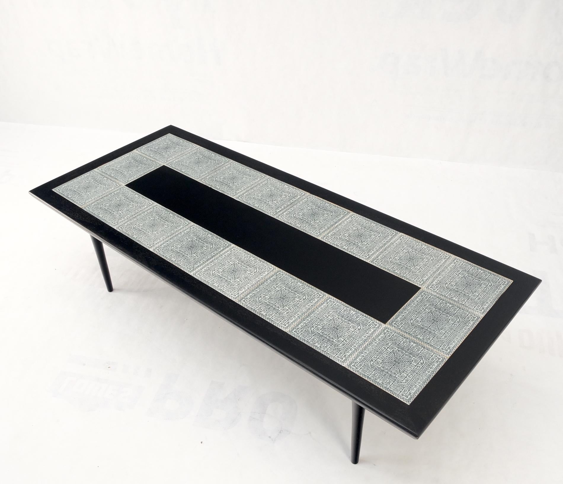 EstablishedLines Ebonised Walnut Tile Top Dowel Tapered Leg Knife Edge Mid-Century Coffee Table