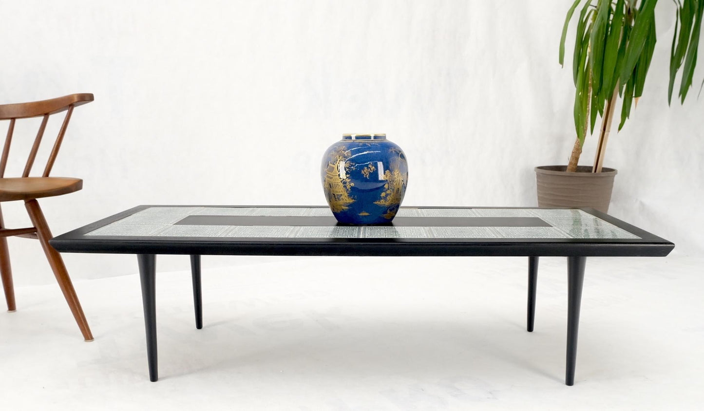 EstablishedLines Ebonised Walnut Tile Top Dowel Tapered Leg Knife Edge Mid-Century Coffee Table