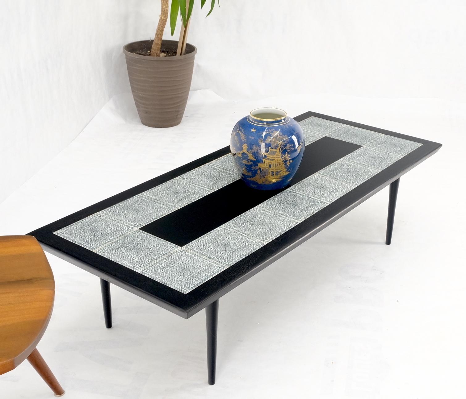 EstablishedLines Ebonised Walnut Tile Top Dowel Tapered Leg Knife Edge Mid-Century Coffee Table